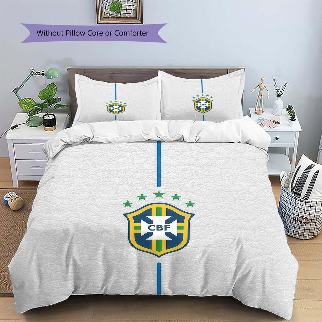 Brazil National Football Team2 Pattern Bedding Quilt Set Home Decoration Gift (1 * duvet cover + 2 * pillowcase without core)