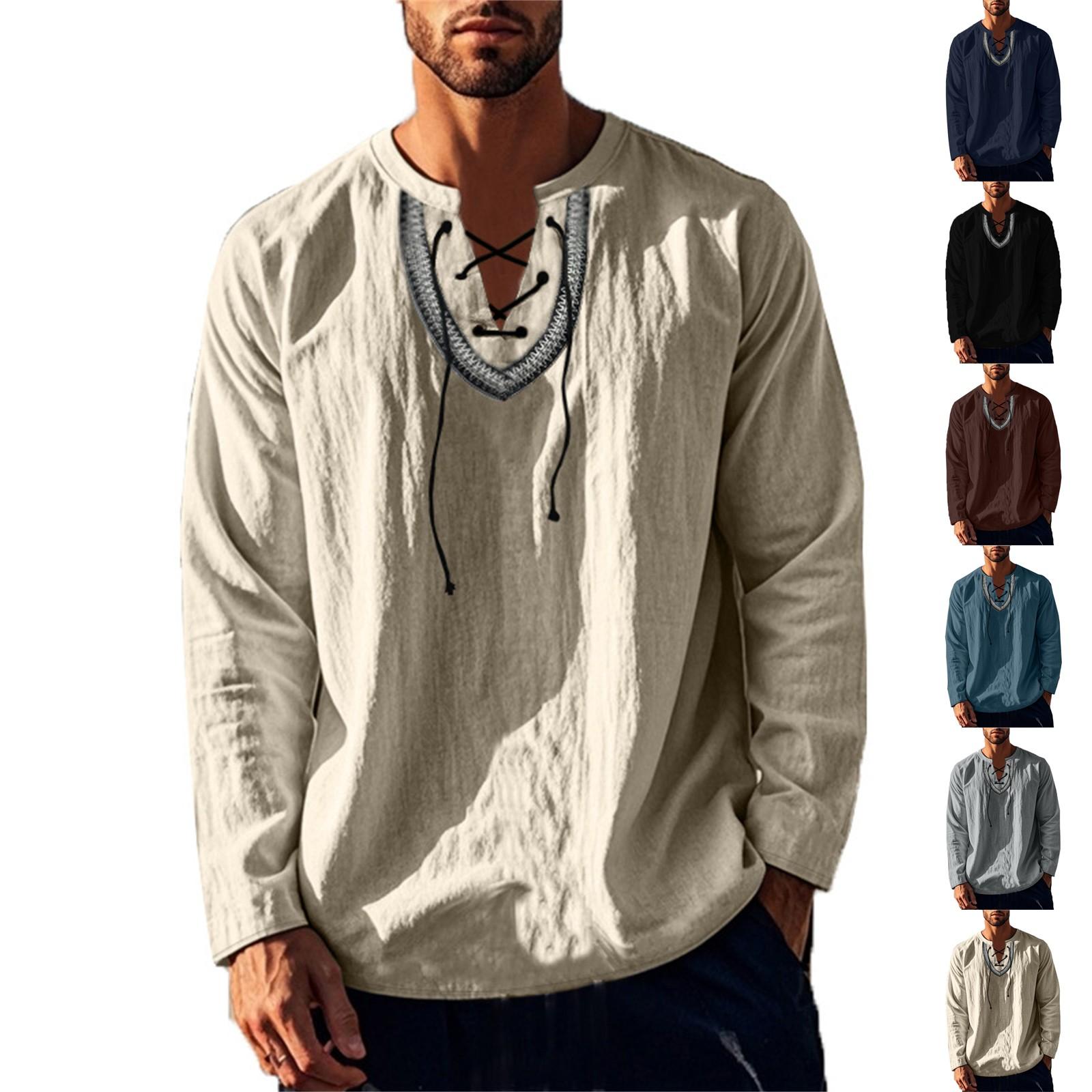 

Men s Loose Casual Cotton And Linen Drawstring Collared Shirt Top XXXL чёрный