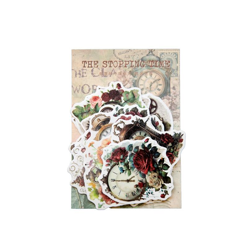 1pack/30Pcs Retro Clock & Flower Sticker Pack European Nostalgic PatternsDIY Handmade Album Scrapbooking Decorative Supplies