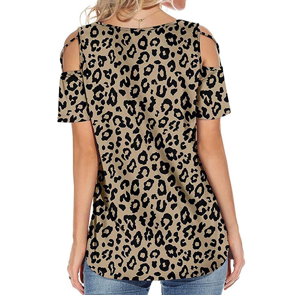 Women's Summer Printing Short Sleeve Strappy Cold Shoulder T-Shirt Tops Blouses