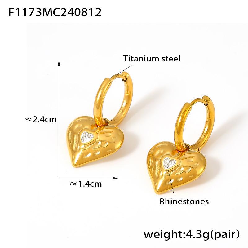 18K Gold-Plated Heart Earrings with Diamonds, Non-Fading Retro Style, European & American Inspired
