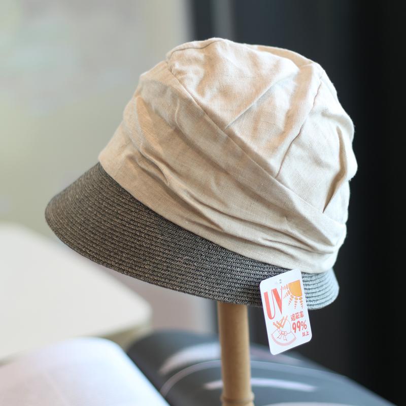 Spring and Summer Literary Cotton and Linen Splicing Straw Bucket Hat Casual Folding Basin Hat Sunscreen Beach Fashion Straw Hat
