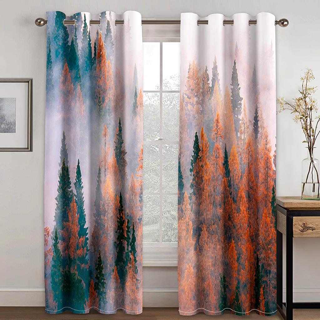3D Printed Thin Shading Polyester Natural Scener Forest Green Gray Bedroom Curtains 2 Panel Sets for Living Room Home Decor Hook