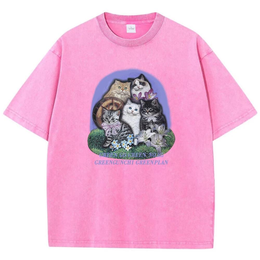 Fünf verschiedene Katzenrassen Print Herren T-Shirt Grafik Weiche T-Shirts Hohe Qualität Atmungsaktives T-Shirt Kleidung Süße Komfortkleidung