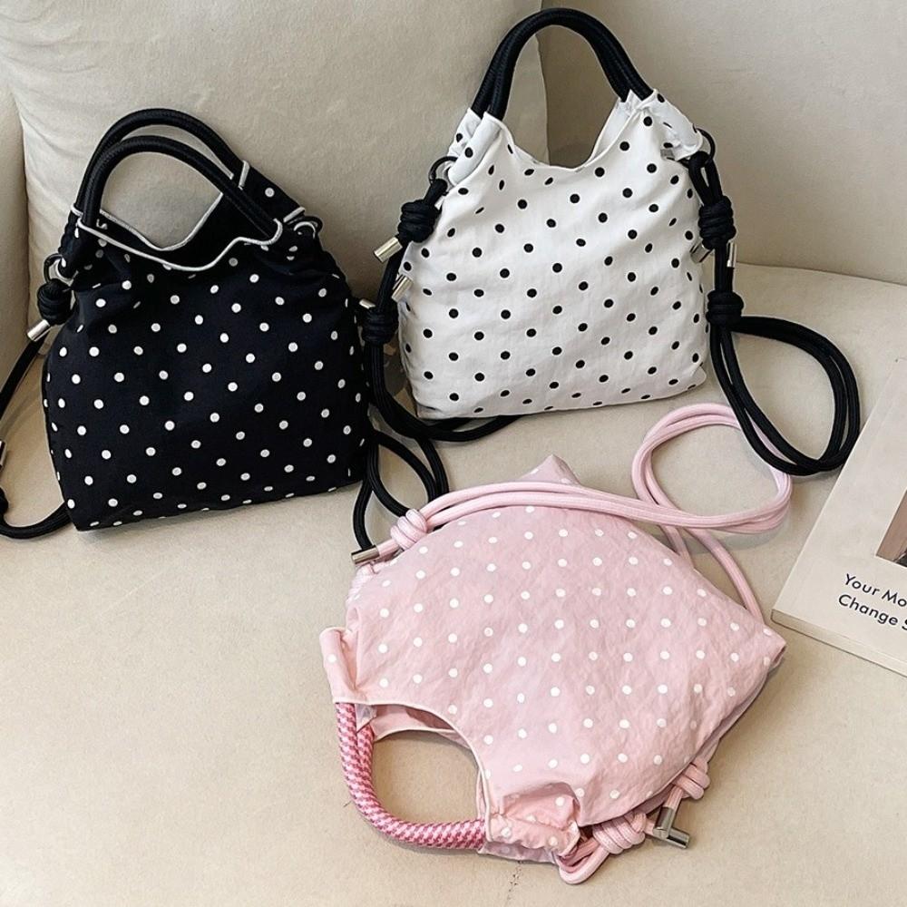 Drawstring Closure Polka Dot Shoulder Bag Nylon Female Tote Bag Crossbody Bucket Bag Outdoor