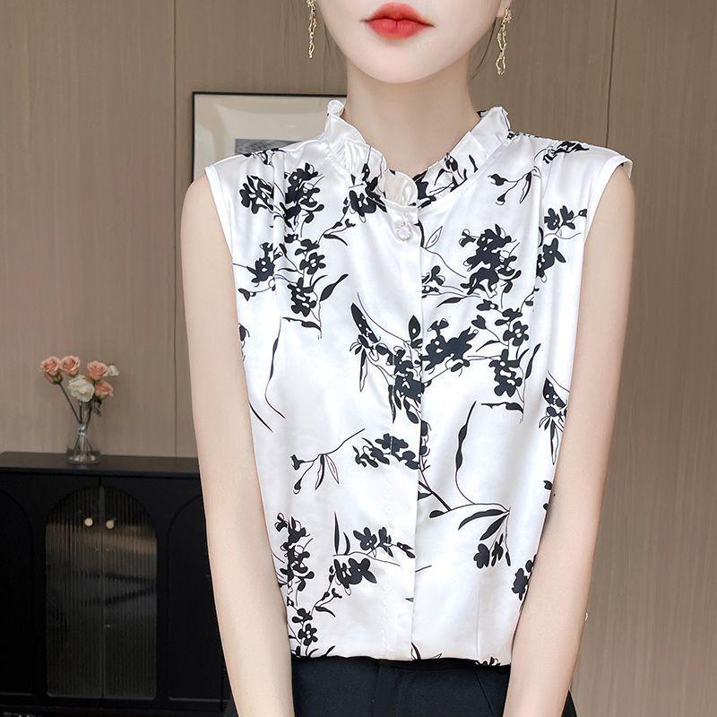 Mulberry Silk Shirt Printed Satin Silk Shirt New Summer Style Base Shirt Top
