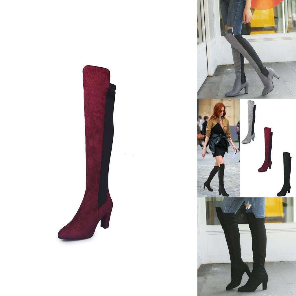 Elegant Women Boots Over Knee High Heel Stylish Winter Autumn Slip-on Lace-up Shoes