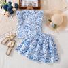 Girls' Fashionable Blue Outfit - Summer Children's Sweet Floral Top and Skirt Set