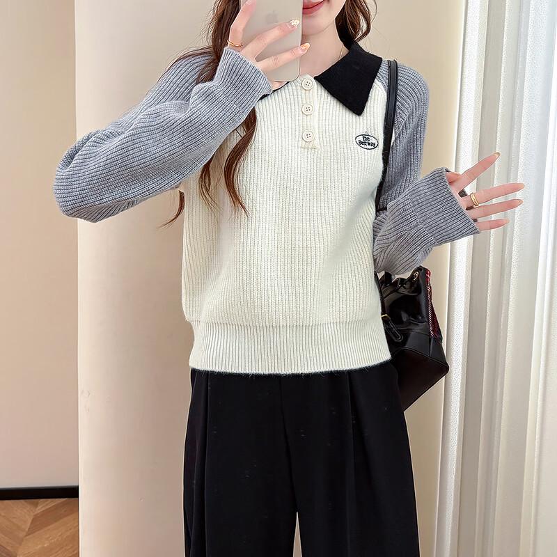 

TonLion Women s Short Lapel Pullover Sweater M