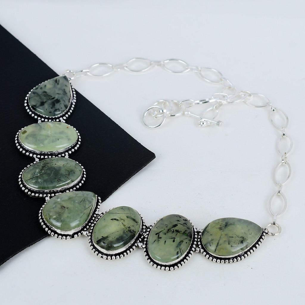 Wunderschöne Prehnit Edelstein Handgefertigte 925 Sterling Silber Halskette, Prehnit Silber Halskette für Ehefrau, Unisex Halskette, Weihnachtsgeschenk
