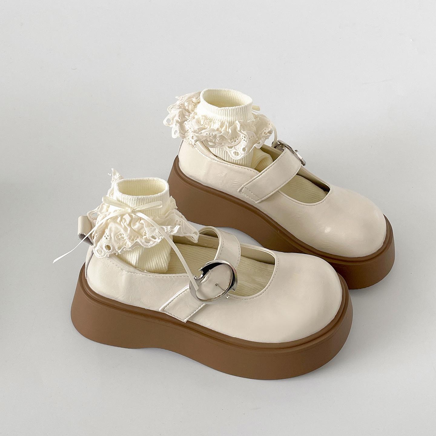 

Черные британские ретро туфли на платформе, увеличивающие рост, из маленькой кожи, женские, новые летние 2025, туфли-лодочки Мэри Джейн на одинарном ремешке для юбки JK 40 бежевый