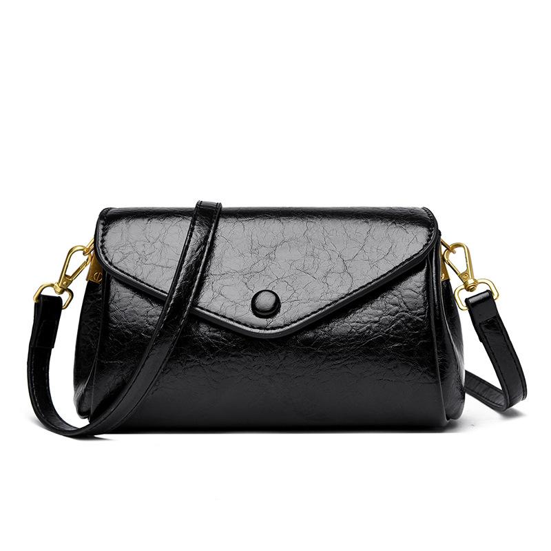 

New Retro Oil Wax Leather Crossbody Bag, Simple Snap Button Envelope Bag, Versatile and Casual Women s Shoulder Bag чёрный