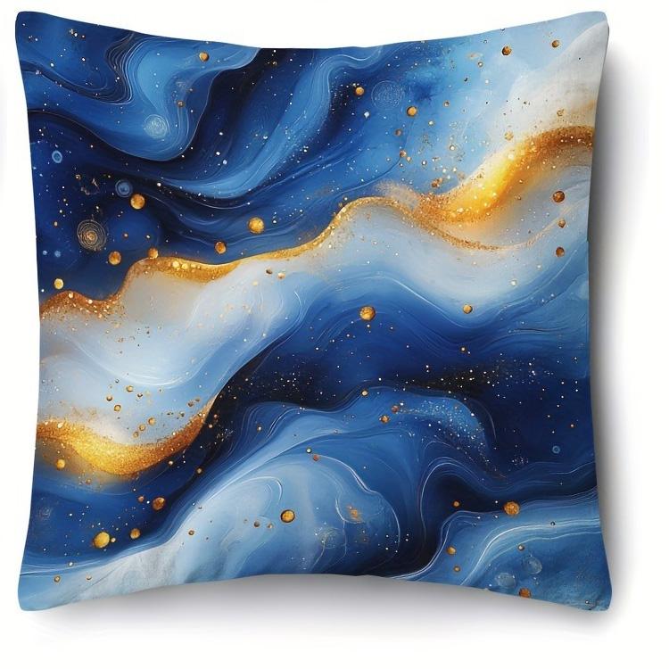

Home Decor Blue And Gold Marbled Abstract Pillow Covers Pattern Cushion Cover Suitable For Sofa Bedroom Car Pillow Cover 40x40cm