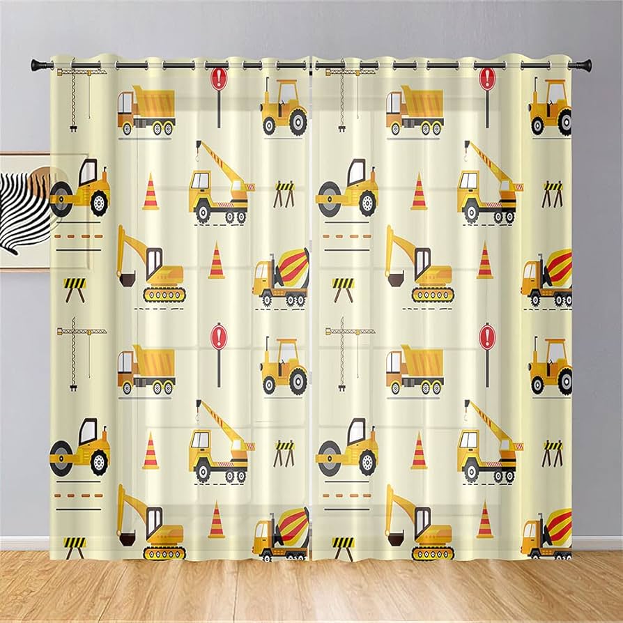 Cartoon Fire Truck Ambulance Police Car Tulle Curtains Living Room Decoration Chiffon Voile Kitchen Bedroom Curtain With Light Filtering Polyester