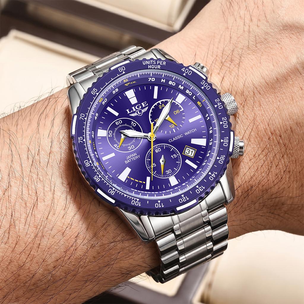 LIGE Men Wristwatch Business Luminous Calendar Chronograph Waterproof Fashion Quartz Clock Men Sports Watches Reloj Homme