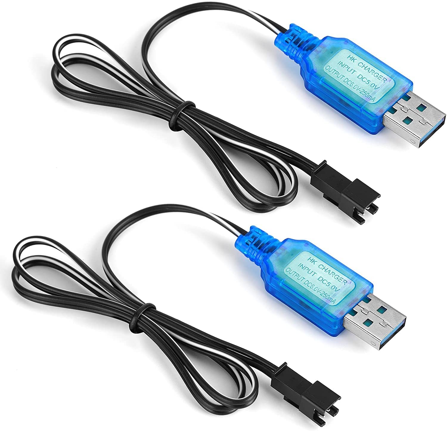 Confezione da 2 Cavi di Ricarica USB con Connettore SM-2P | Uscita 250mAh per Batterie Ni-MH 6V | Ideale per Auto RC, Giocattoli Modello, Elicotteri RC – Blu blu