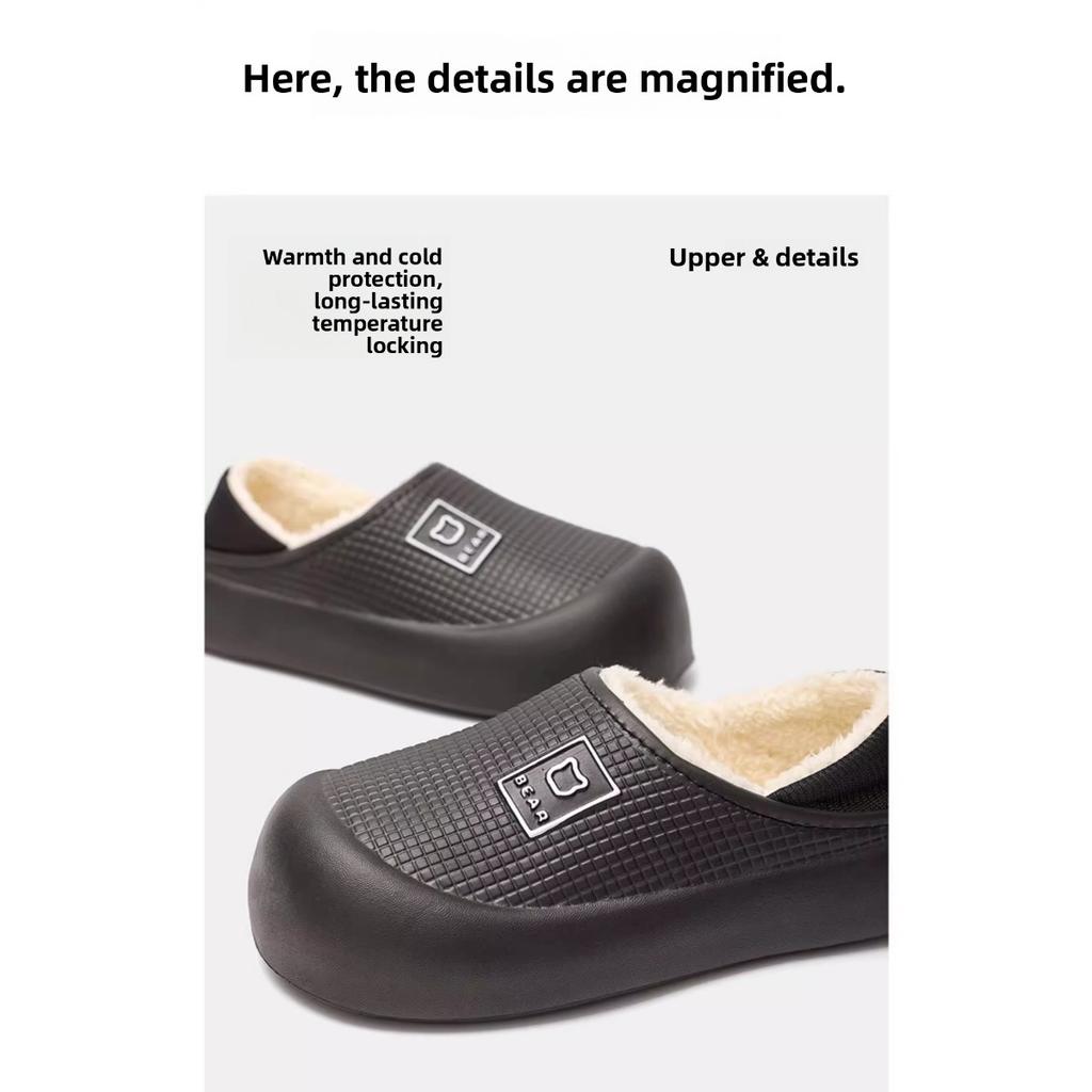 Waterproof Cotton Slippers for Women In Autumn and Winter, Anti Slip Plush Bags and Cotton Shoes for Indoor Home Use
