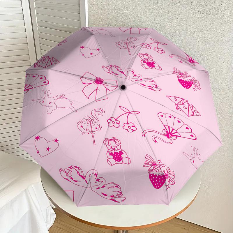 1pc pink rabbit Automatic Open/Close Umbrella Compact Folding Umbrella with 8-Rib Shaft for Women/Men, Elegant Birthday1218S