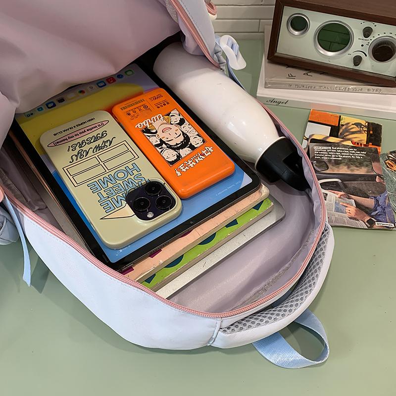 Women's Large Capacity Backpack Multi-Compartment Student Schoolbag Color Block Backapack with Coin Purse