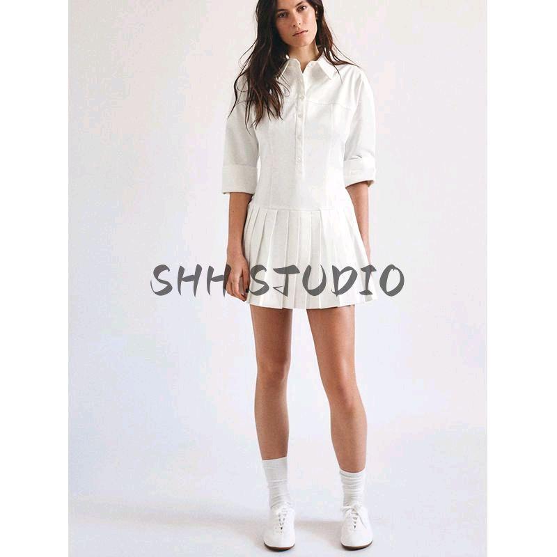Spring New Women's Clothing White Minimalist Style Single-Breasted Shirt Jumpsuit Dress 4661317