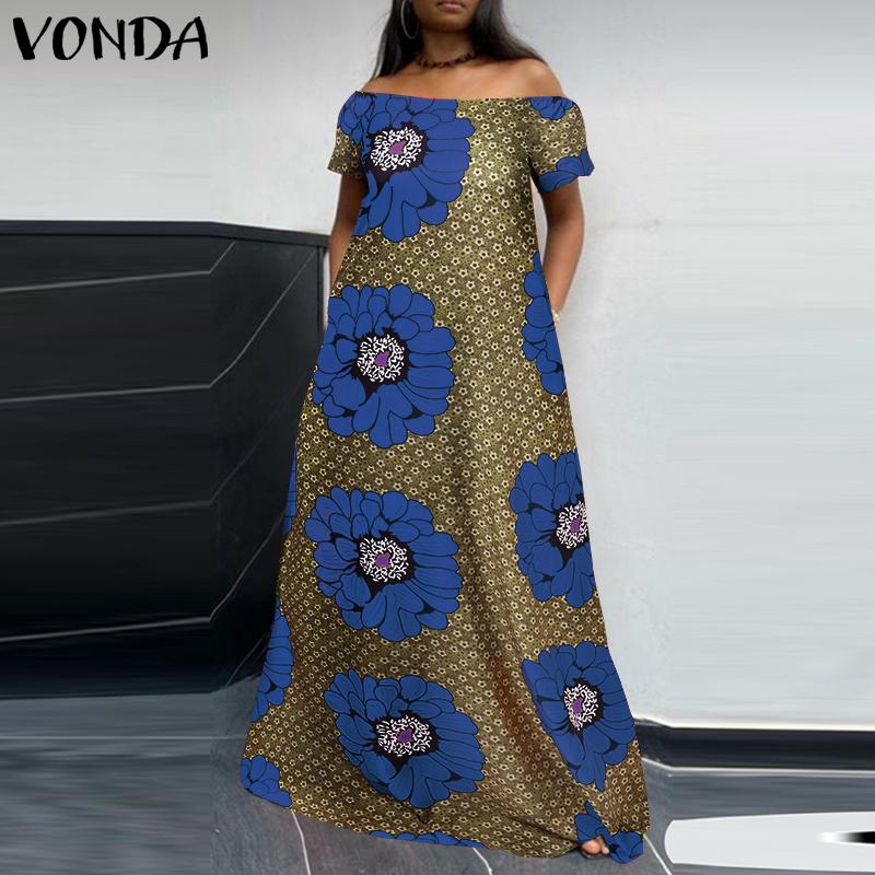 

VONDA с ​​цветочным принтом женское длинное платье с открытыми плечами и короткими рукавами