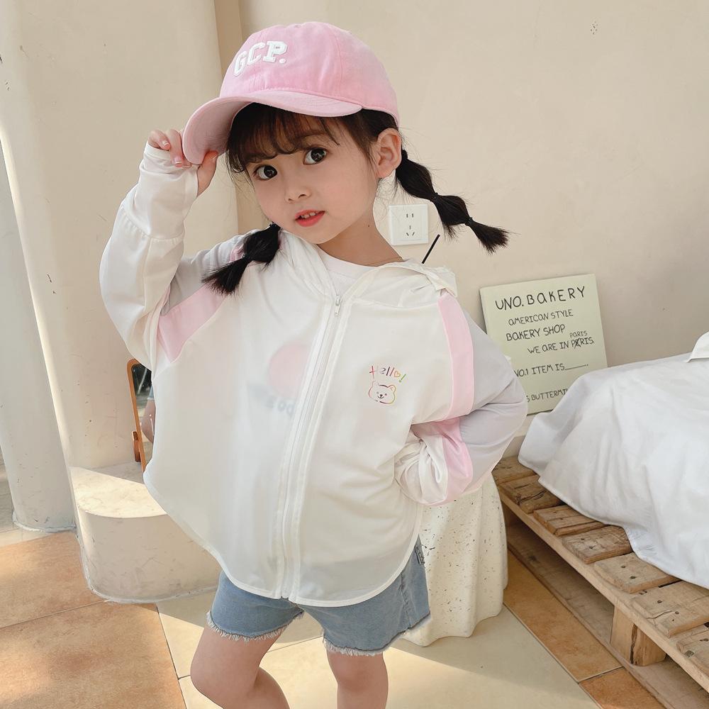 Kids Patchwork Color Block Ice Silk Sun Protection Jacket UPF50+ UV Protection Lightweight Breathable Summer Loose Fit Girls Sun Hoodie