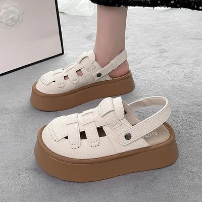 Fashion 2024 New  Summer Baotou Sandals Women's All-in-one Casual Thick Sole Woven Roman Beach Shoes Two Wear Hollow Breathable Sandals