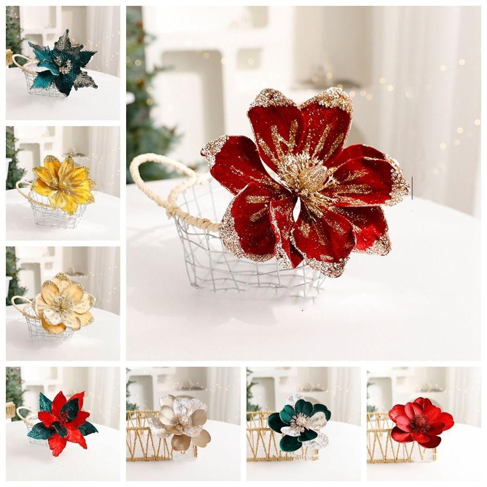 Multi-color Artificial Christmas Flowers Flower Head Xmas Tree Ornaments  Event Layout