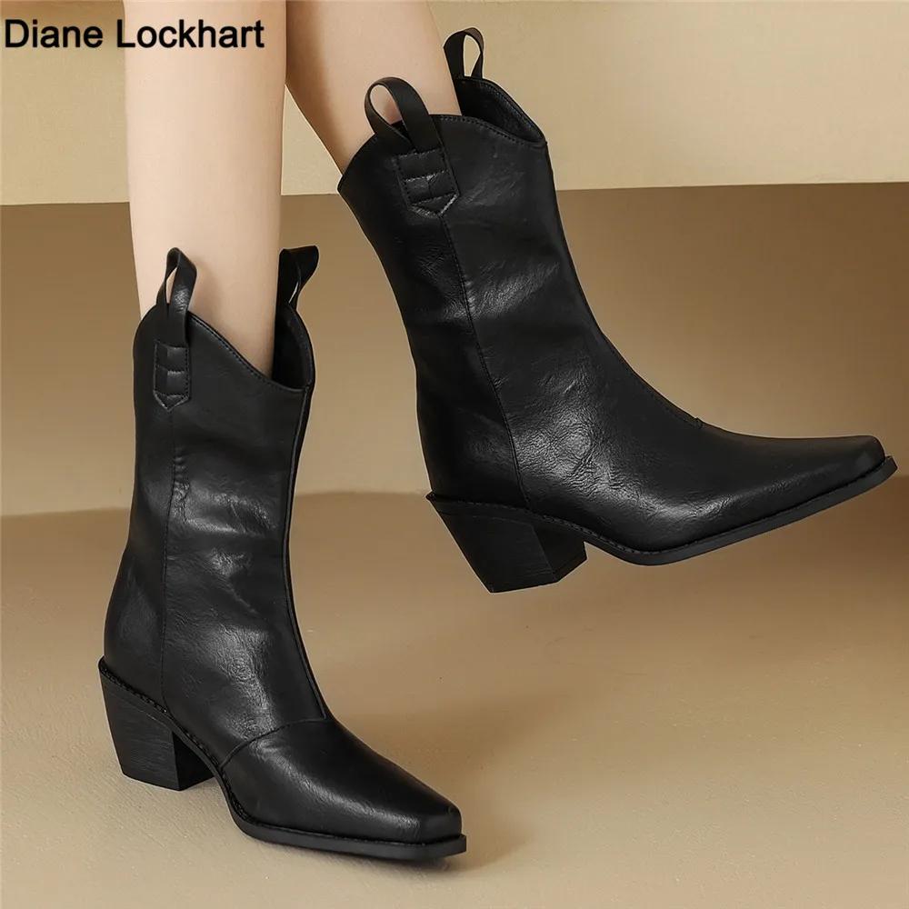 New Women Wedge Boots High Heel Ankle Boots Winter Pointed Cowboy Boots Fashion Western Booties Woman Shoes Size 34-43