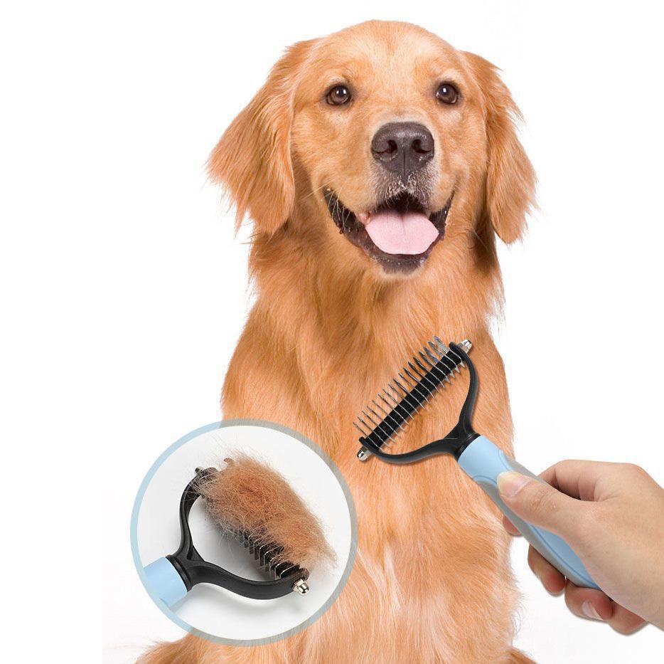 Pet Double-sided Brush Grooming Dematting Deshedding Stainless Steel Blade for Matted Long Cat Dog Hair Removal Comb