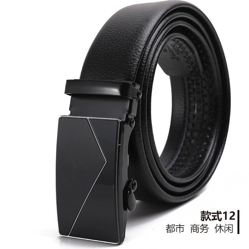 Belt Men'S Automatic Buckle Belt Lychee Pattern Hemming Belt Business Belt Stall