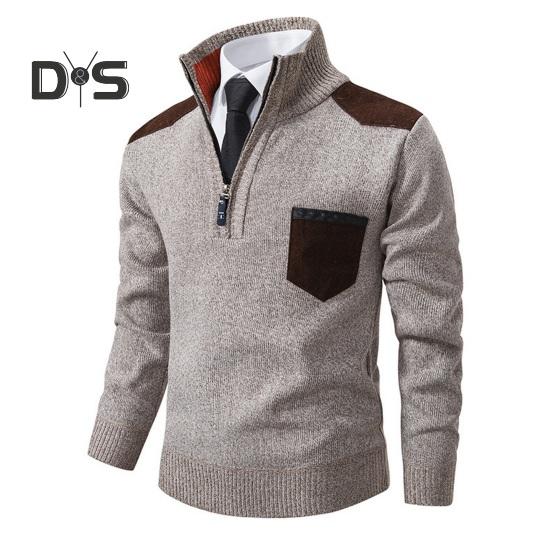 Podzim Zima Muži Svetr Zip Stojáček Límec Dlouhé Rukávy Pletený Pulovr s kapsou na hrudi Slim Fit Teplý Středně Délka Běžné Denní Top