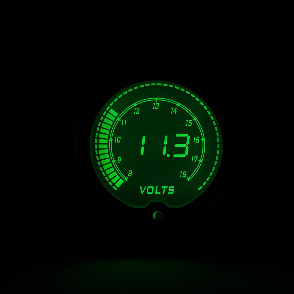 12V Universal Car 2"/52mm Diameter Volt Gauge 7 Colors LED Display