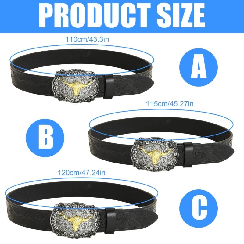 Women Western Belt Engraved Bull Metal Buckle Pants Belt Unisex Cowgirl Belt