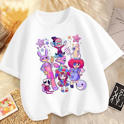 Kinder Kurzarm T-Shirts The Amazing Digital Circus Anime Cartoon Print Baumwoll Oberteil Jungen Mädchen Sommer Lässig Rundhals T-Shirts