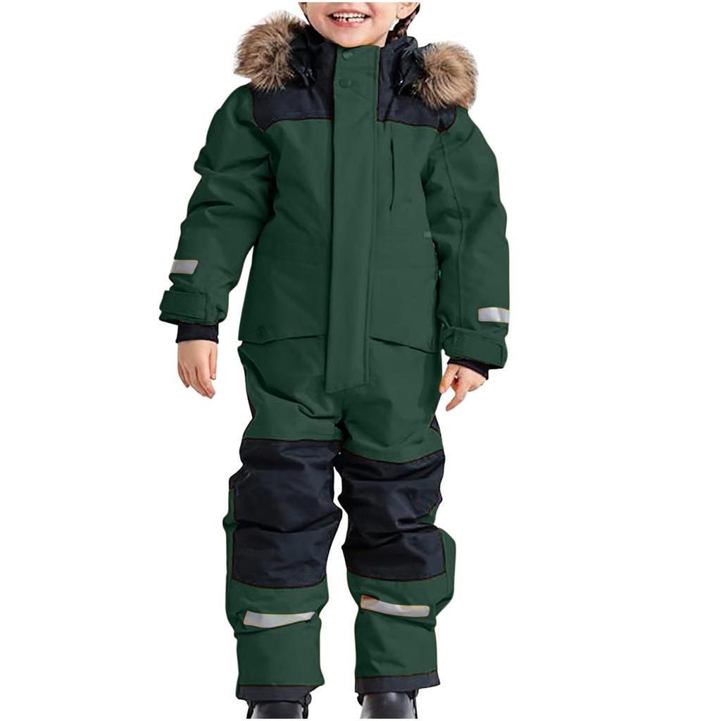 Children's Fashion Outdoor Waterproof Fleece-Lined Thickened Warm Boys' And Girls' One-Piece Ski Suit
