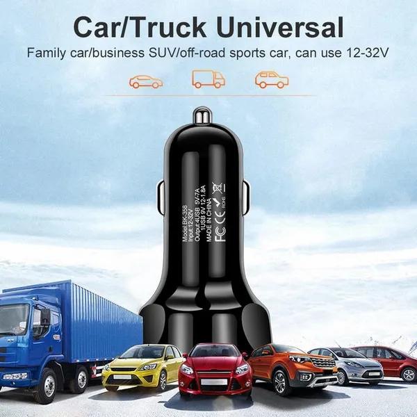4-Port 65W USB Car Charger 3.0 Fast Mobile Phone Charger Adapter Compatible with IPhone Android Mobile
