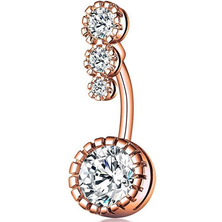 Heart-shaped Round Piercing Jewelry Navel Ring, Copper Inlaid Zircon Stainless Steel Navel Nail