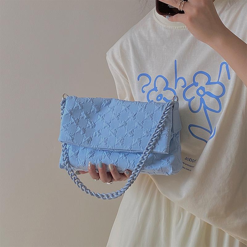 Korean Version of Autumn and Winter Niche Texture Blue Chain Flip Bag Canvas Bag Versatile Armpit Free Shipping Bag Women