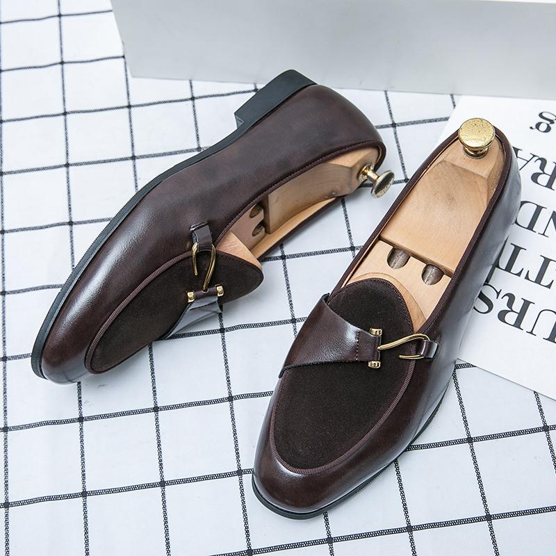 Fashion Fashion Suede Patchwork Monk Strap For Men Casual Oxford Gentleman Shoes Formal Wedding Prom Dress Homecoming Zapatillas Hombre