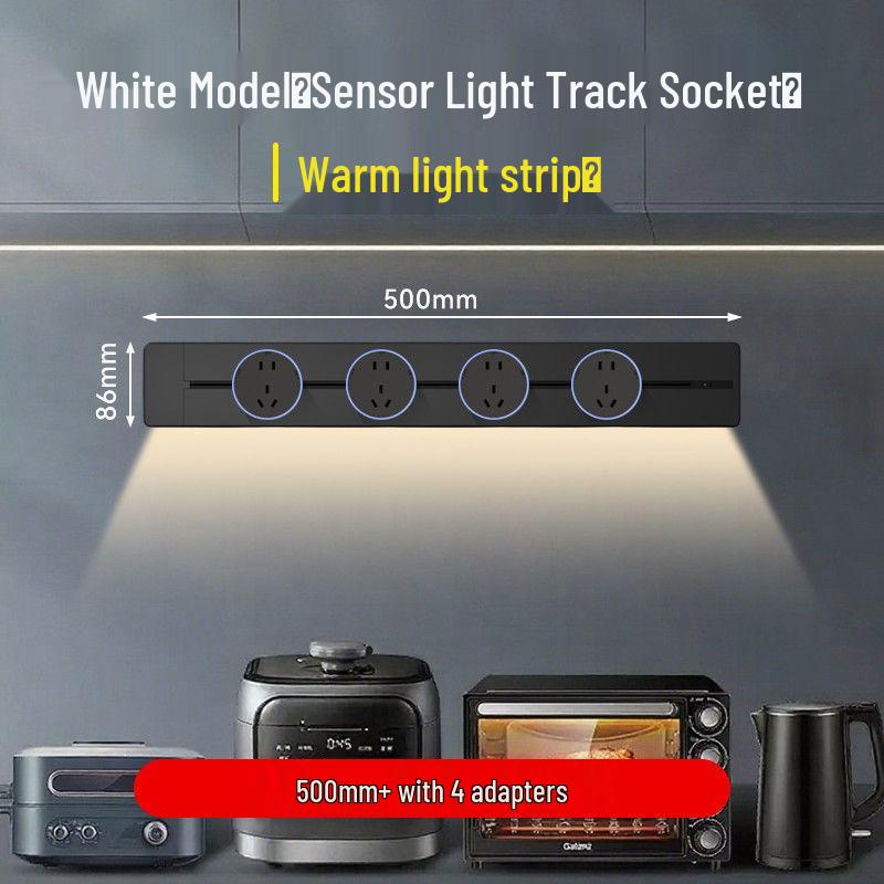 Movable Sliding Track Power Strip with Sensor Light for Kitchen & Dining Room