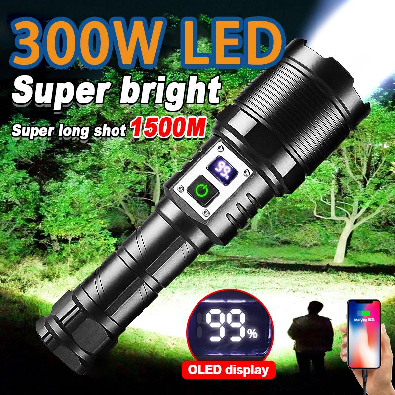 

Фонарик Long Shot 1500M Мощный фонарь 300 Вт Светодиодная перезаряжаемая лампа Самозащитный фонарь Масштабируемый фонарик