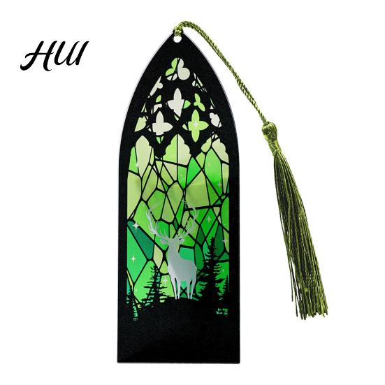 Acrylic Bookmark Stained Glass Art Bookmark, Halloween Dark Aesthetic Book Mark, Transparent Reading Gift Accessory Page Marker with Tassel, Gifts for