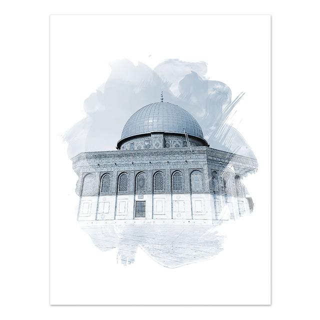 Islamitische Ramadan Decoratie Blauwe Moskee Architectuur Canvas Kunst Schilderij Marokkaanse Muur Print Landschap Poster Decoratieve Foto's