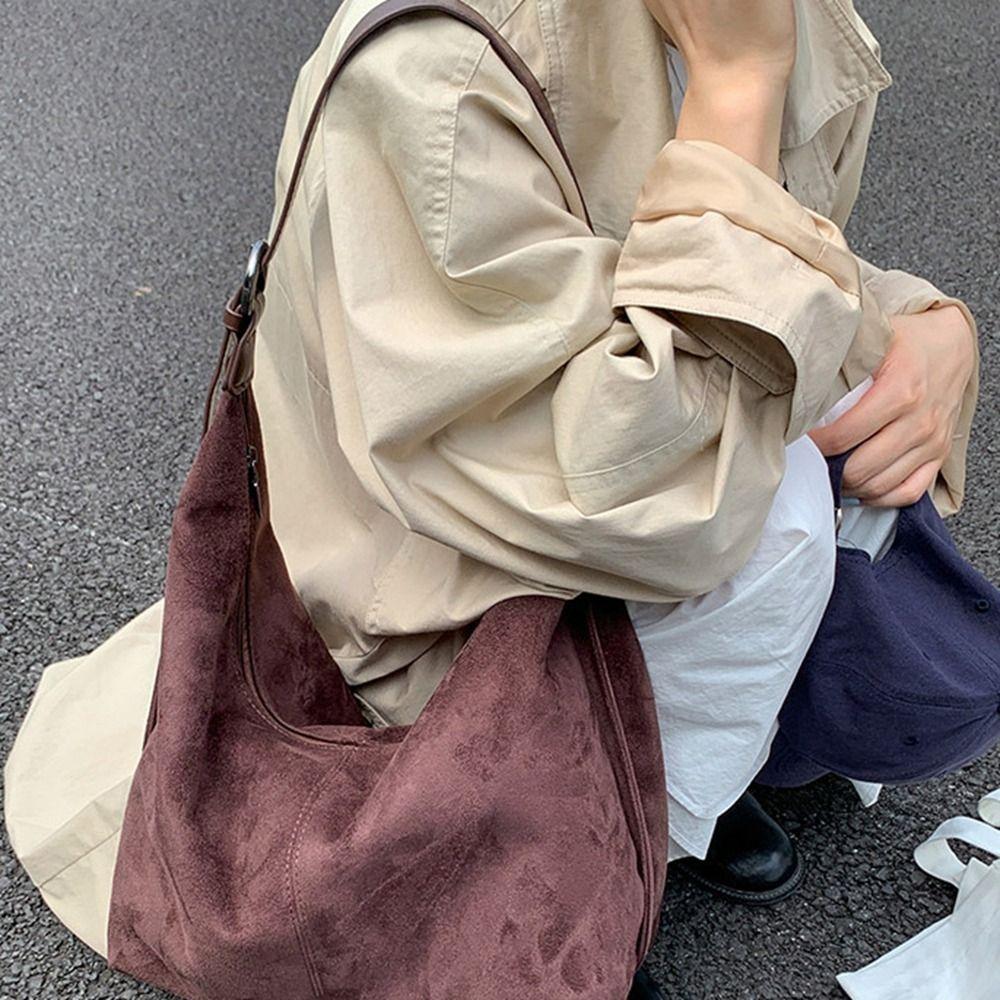 Zipper Suede Matte Hobo Bag Handbag Female Tote Bag Portable Vintage PU Crossbody Bag  Children