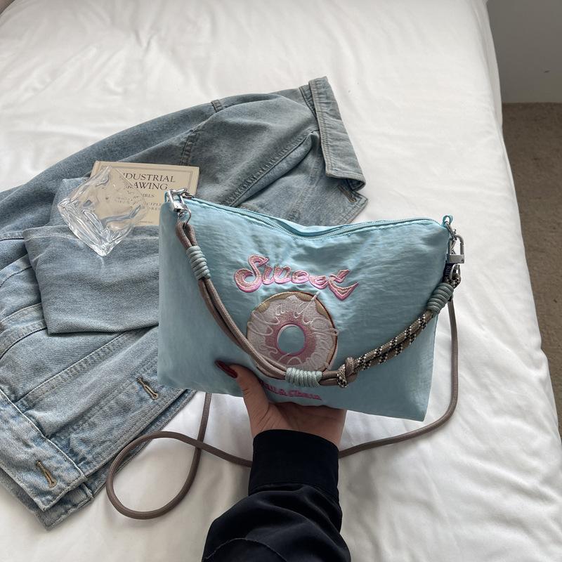 Heavy Industry Embroidery Donut Portable Nylon Bag Women's Casual Going Out Crossbody Bag Versatile Shoulder Bag