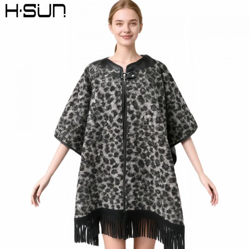 Womens Knitted Cape Sweater With Fringe Trim Retro Plaid Patchwork Street Style Winter Outerwear