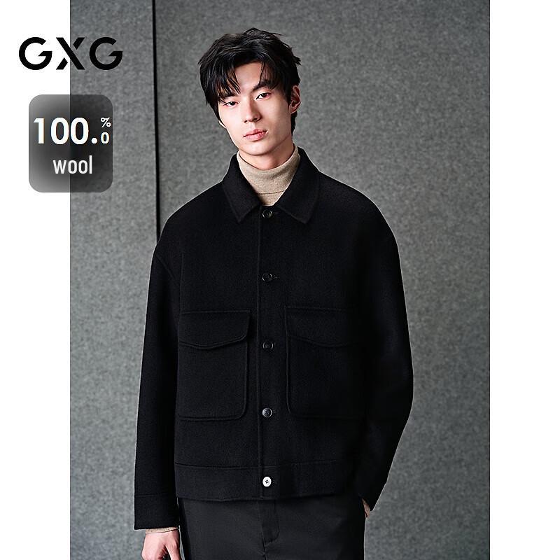GXG Men's Casual Black Wool Lapel Short Coat