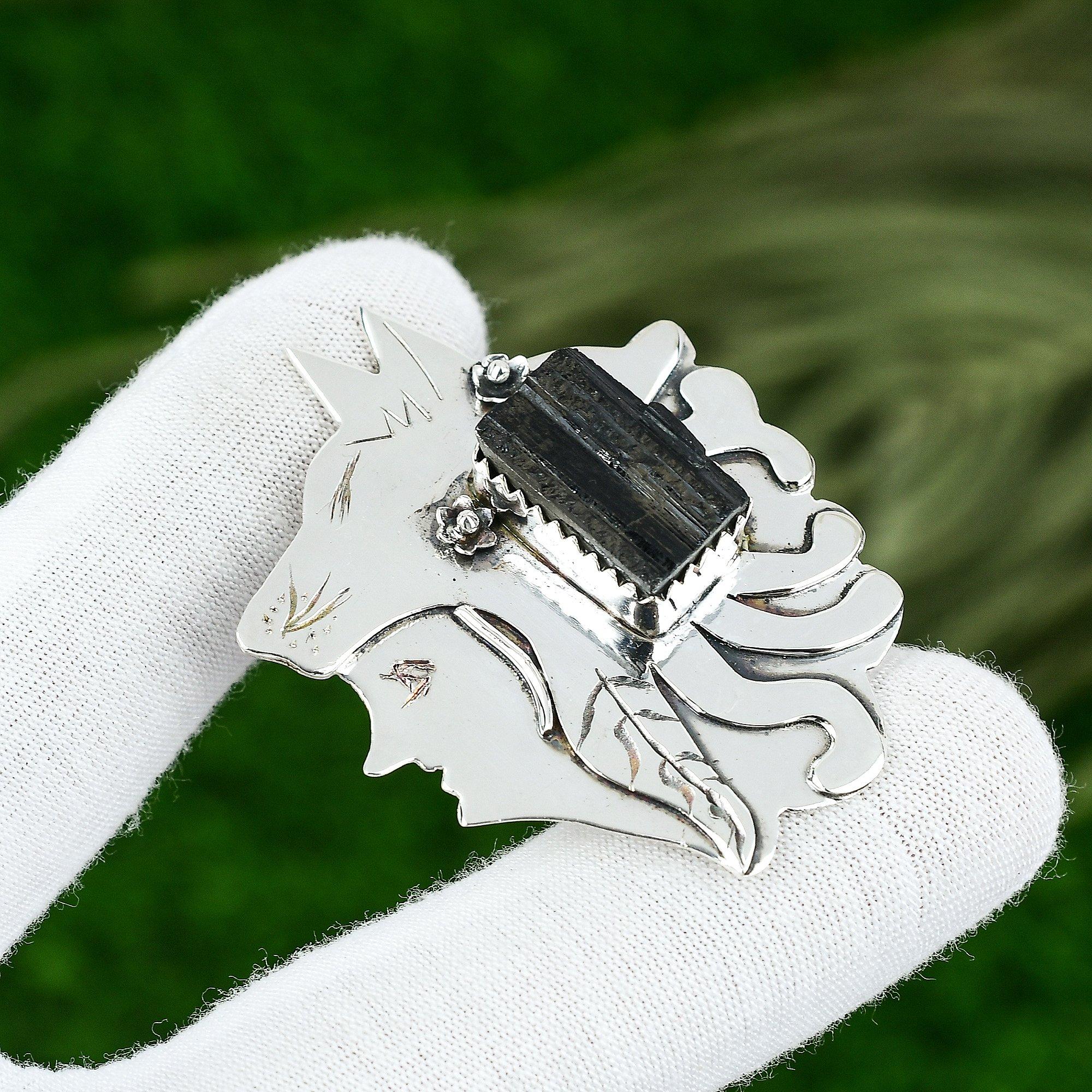 

Серебро 925 пробы Черный турмалин Необработанный драгоценный камень Ручная работа День рождения Сестра Подвеска