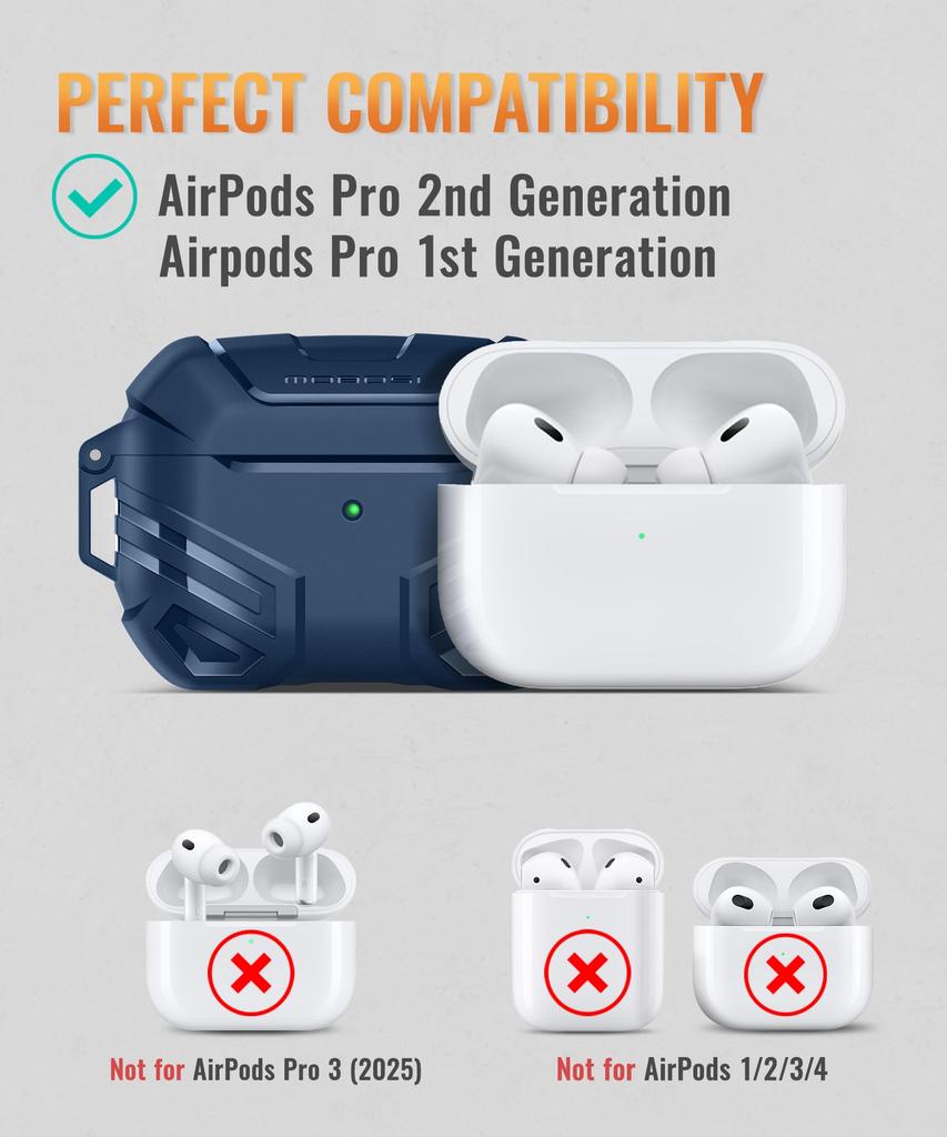 MOBOSI Case Cover for AirPods Pro Generation with Case for Men and Shockproof Protective Case with Keychain Blue 2nd/1st Lock, Military-Grade Women,